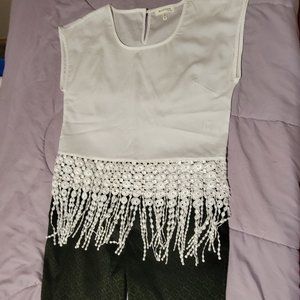 Black Brocade Pants with White Sleeveless Top Combo 2 pcs